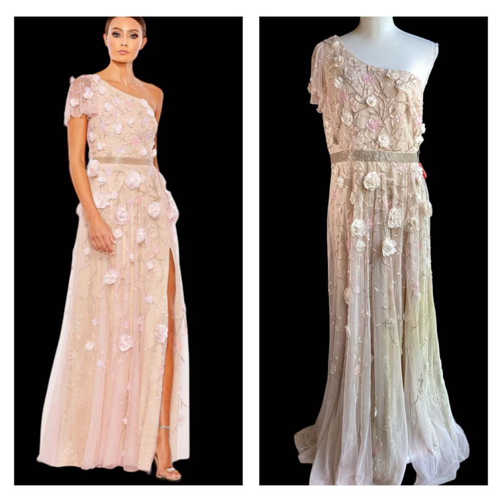 NWT Mac Duggal 3D Floral One Shoulder Gown. B282